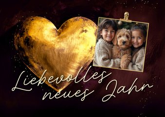 Neujahrskarte goldenes Herz mit Foto
