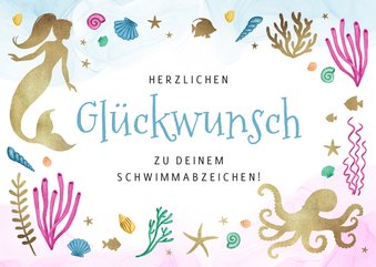 Schwimmabzeichen-Glückwunschkarte Meerjungfrau 