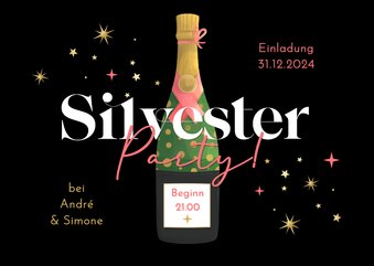 Silvester-Party Einladungskarte Sektflasche