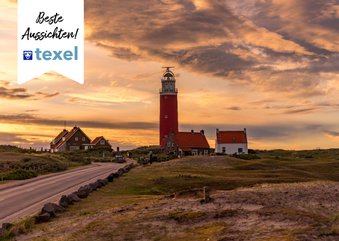 Urlaubskarte Watteninsel Texel mit Leuchtturm