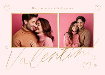 Valentinskarte Fotocollage mit goldenen Herzen auf rosa