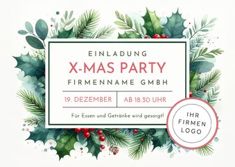 Weihnachtsfeier Einladungskarte Firma botanisch Aquarell