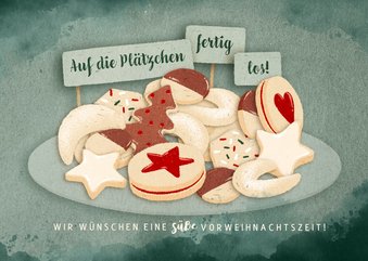 Weihnachtskarte 'Auf die Plätzchen, fertig, los'