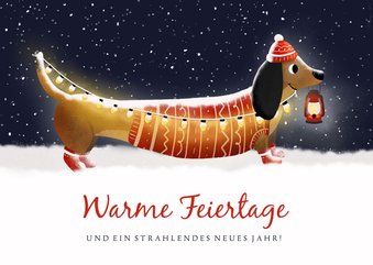 Weihnachtskarte Dackel mit Laterne