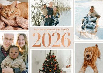 Weihnachtskarte eigene Fotos Jahreszahl Kupfer