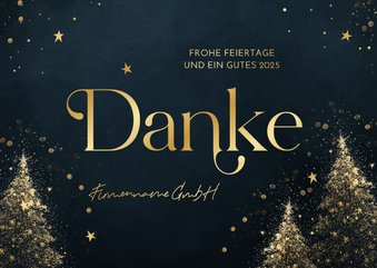 Weihnachtskarte Firma 'Danke' goldene Weihnachtsbäume