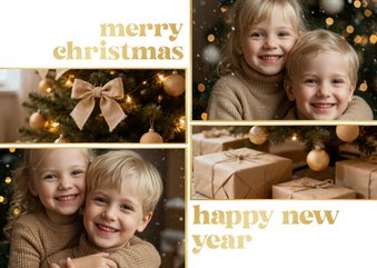 Weihnachtskarte Fotokollage schlicht weiß gold