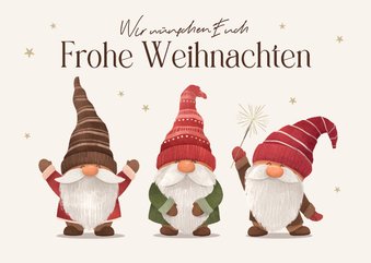 Weihnachtskarte Grüße 3 Wichtel mit Mütze