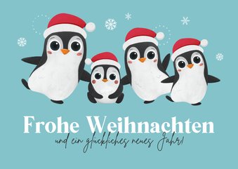 Weihnachtskarte lustige Pinguinfamilie