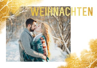 Weihnachtskarte mit Foto und goldenen Blättern