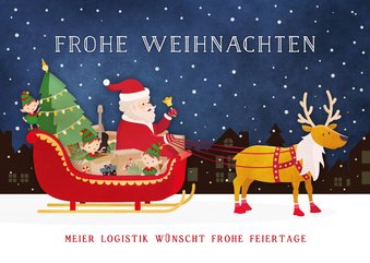 Weihnachtskarte Weihnachtsmann Schlitten 