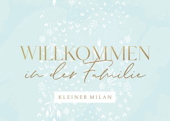 Willkommensfeier Einladung hellblau floral