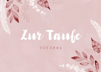 Zur Taufe Glückwunschkarte rosa Zweige