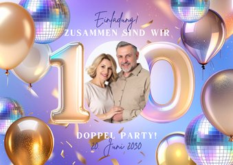 Zusammen feiern 100 Fotokarte Doppelparty Luftballons
