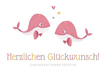 Zwillings-Glückwunschkarte Geburt rosa Wale