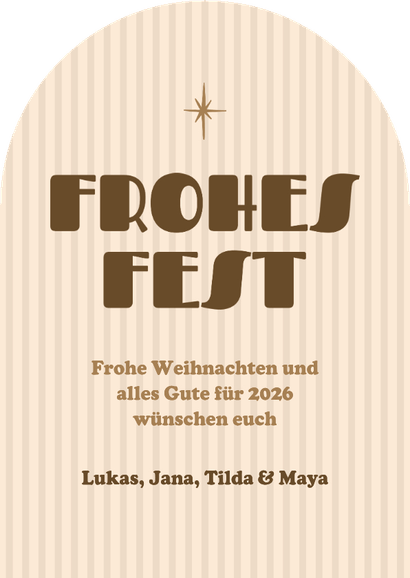 Bogenkarte 'Frohes Fest' gestreift Weihnachten mit Foto Rückseite