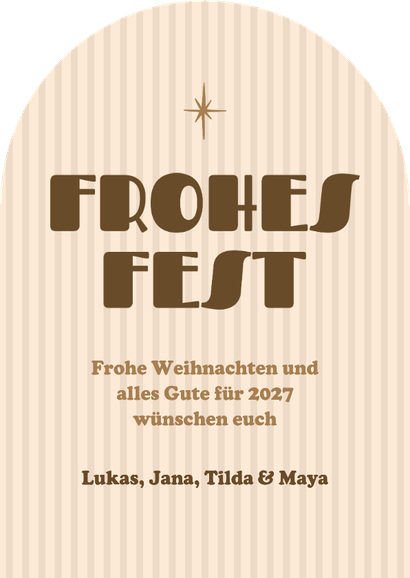 Bogenkarte 'Frohes Fest' gestreift Weihnachten mit Foto Rückseite