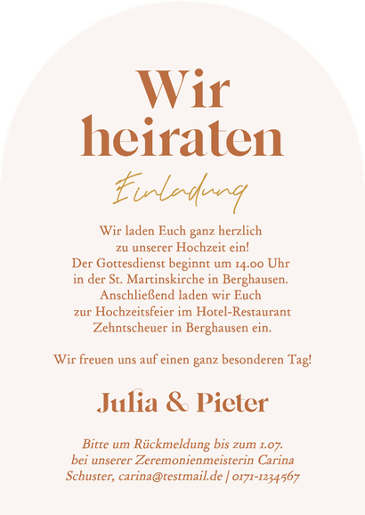 Bogenkarte Hochzeit Pastellorange Bogen-Grafik Fotoeinladung Rückseite