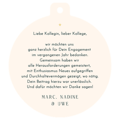 Dankeskarte Weihnachtskugel rot 'Du bist Gold wert' Rückseite