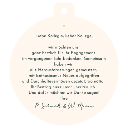 Dankeskarte Weihnachtskugel 'Sie sind Gold wert' Rückseite