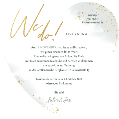 Einladung Herzkarte Eukalyptus Gold Hochzeit Rückseite