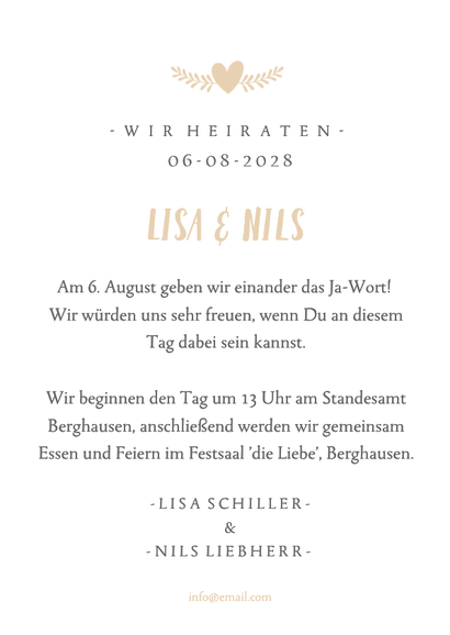 Einladungskarte Bogenform großes Foto Hochzeit Rückseite