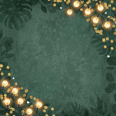 Einladungskarte Gartenparty Gold Grün Lichterkette Rückseite