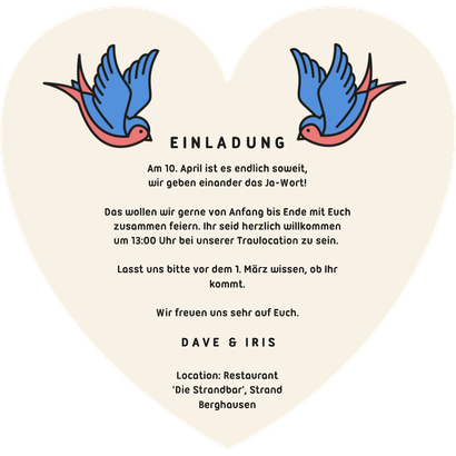 Einladungskarte Herzform Vintage Tattoos Rückseite