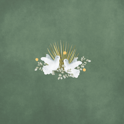 Einladungskarte Hochzeitstauben Pflanzen Greenery  Rückseite