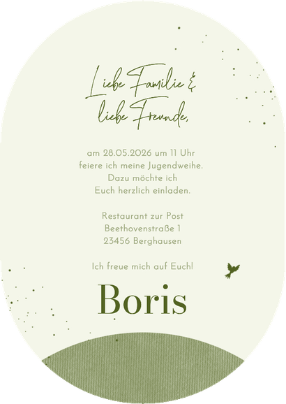 Einladungskarte Jugendweihe Baum Oval Fotocollage  Rückseite