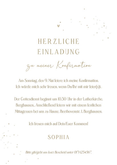 Einladungskarte Konfirmation weiße Taube auf Pastellbraun Rückseite