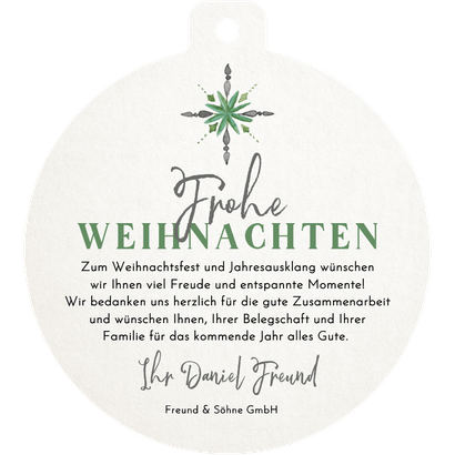 Firmen-Weihnachtskarte Stern aus Zweigen Aquarell Rückseite