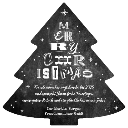 Firmen-Weihnachtskarte Weihnachtsbaum Lettering Kreidelook Rückseite