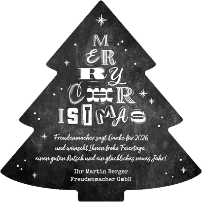 Firmen-Weihnachtskarte Weihnachtsbaum Lettering Kreidelook Rückseite