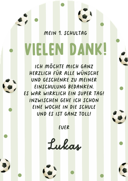 Foto-Dankeskarte Einschulungstag Fußball-Rucksack Rückseite