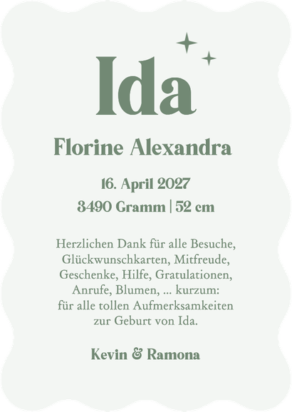 Foto-Dankeskarte Geburt grüne Streifen Rückseite