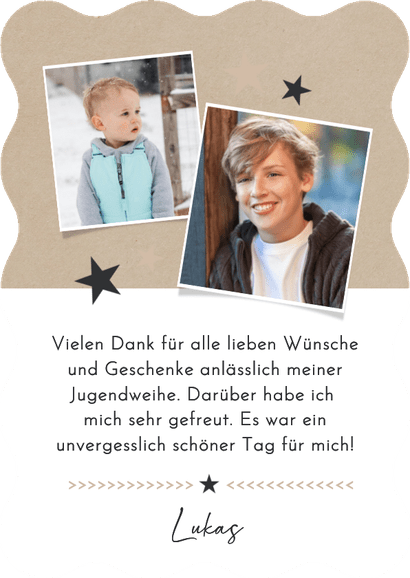 Foto-Dankeskarte Jugendweihe Wellenrand Kraftlook & Schwarz Rückseite