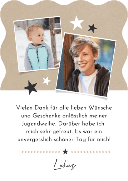 Foto-Dankeskarte Jugendweihe Wellenrand Kraftlook & Schwarz Rückseite