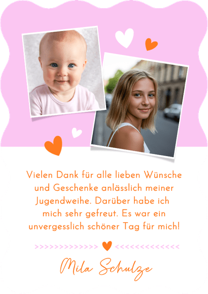 Foto-Dankeskarte Wellenrand Jugenweihe Colorblocking Rückseite