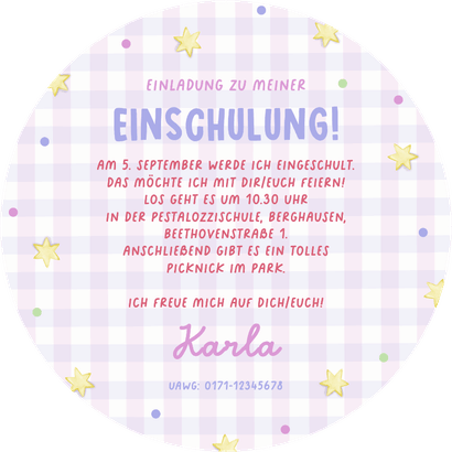 Foto-Einladung Einschulungstag Einhorn-Rucksack Rückseite