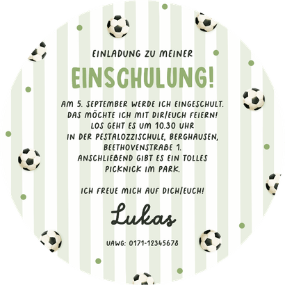 Foto-Einladung Einschulungstag Fußball-Rucksack Rückseite