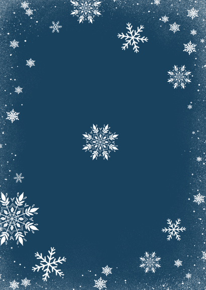 Foto-Einladung zur Winterparty Schneeflocken Blau mit Gold Rückseite