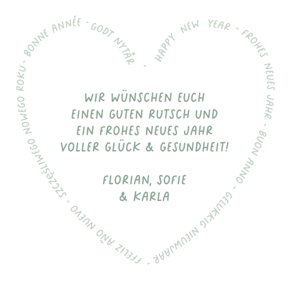 Foto-Herzkarte Neujahrswünsche Sprachen Rückseite