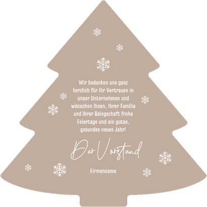 Foto-Weihnachtskarte Tannenbaumform mit Schneeflocken Rückseite