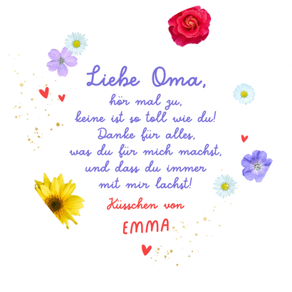 Fotokarte Blumenherz 'Liebste Oma' Rückseite