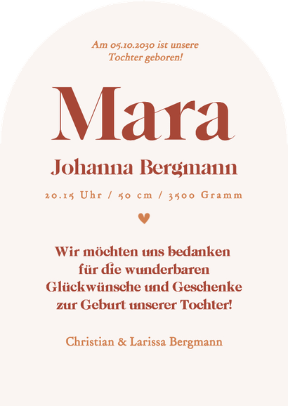 Fotokarte Bogen Geburt grafisch kleines Herz Rückseite