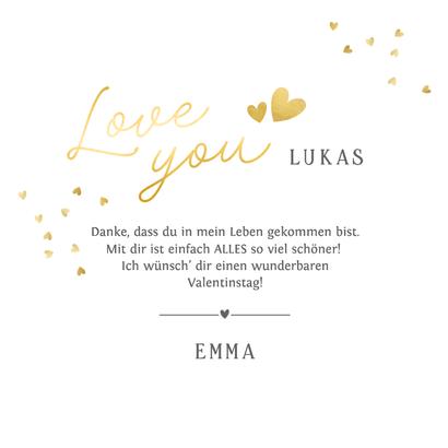 Fotokarte Valentinstag 'Love You' Namen Herzform Rückseite