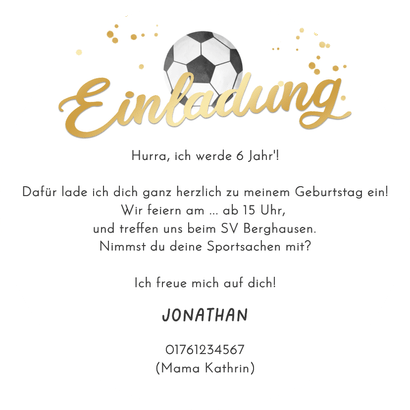 Fußball-Einladungskarte Rund Foto Kindergeburtstag 6 Jahre Rückseite
