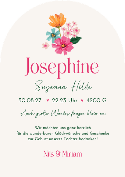 Geburtskarte Foto mit Sommerblüten Rückseite