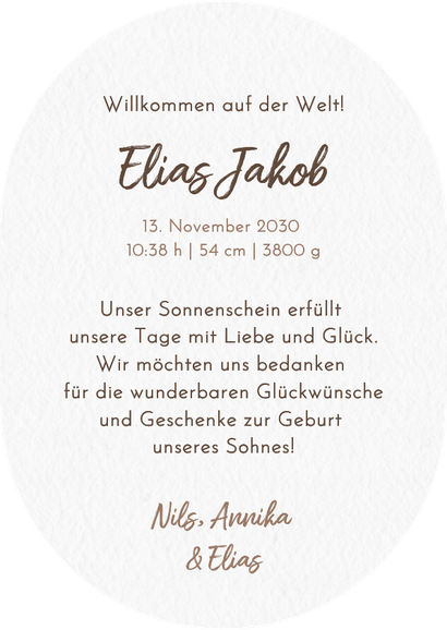 Geburtskarte Teddybären Foto Oval Aquarelloptik Rückseite